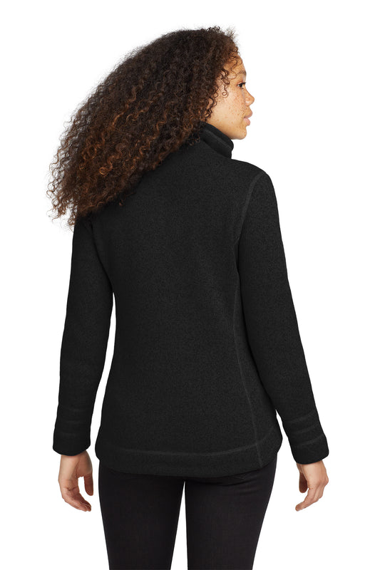 The North Face Women's Sweater Fleece Jacket in TNF Black Heather, back on model