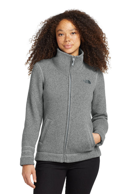 The North Face Women's Sweater Fleece Jacket in TNF Medium Grey Heather, front on model