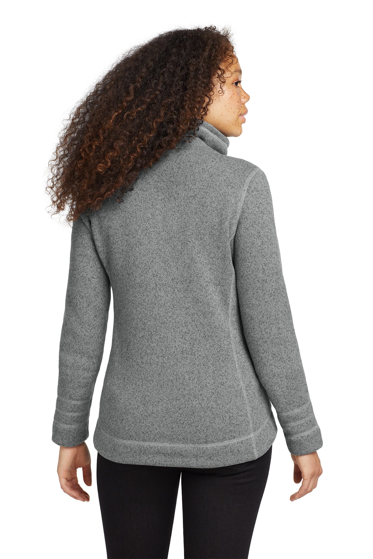 The North Face Women's Sweater Fleece Jacket in TNF Medium Grey Heather, back on model