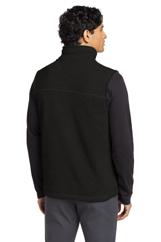 The North Face Sweater Fleece Vest in TNF Black Heather, back on model