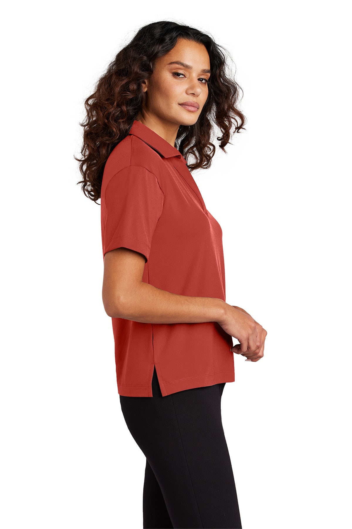 Mercer+Mettle Women’s Stretch Jersey Polo in Terracotta, view