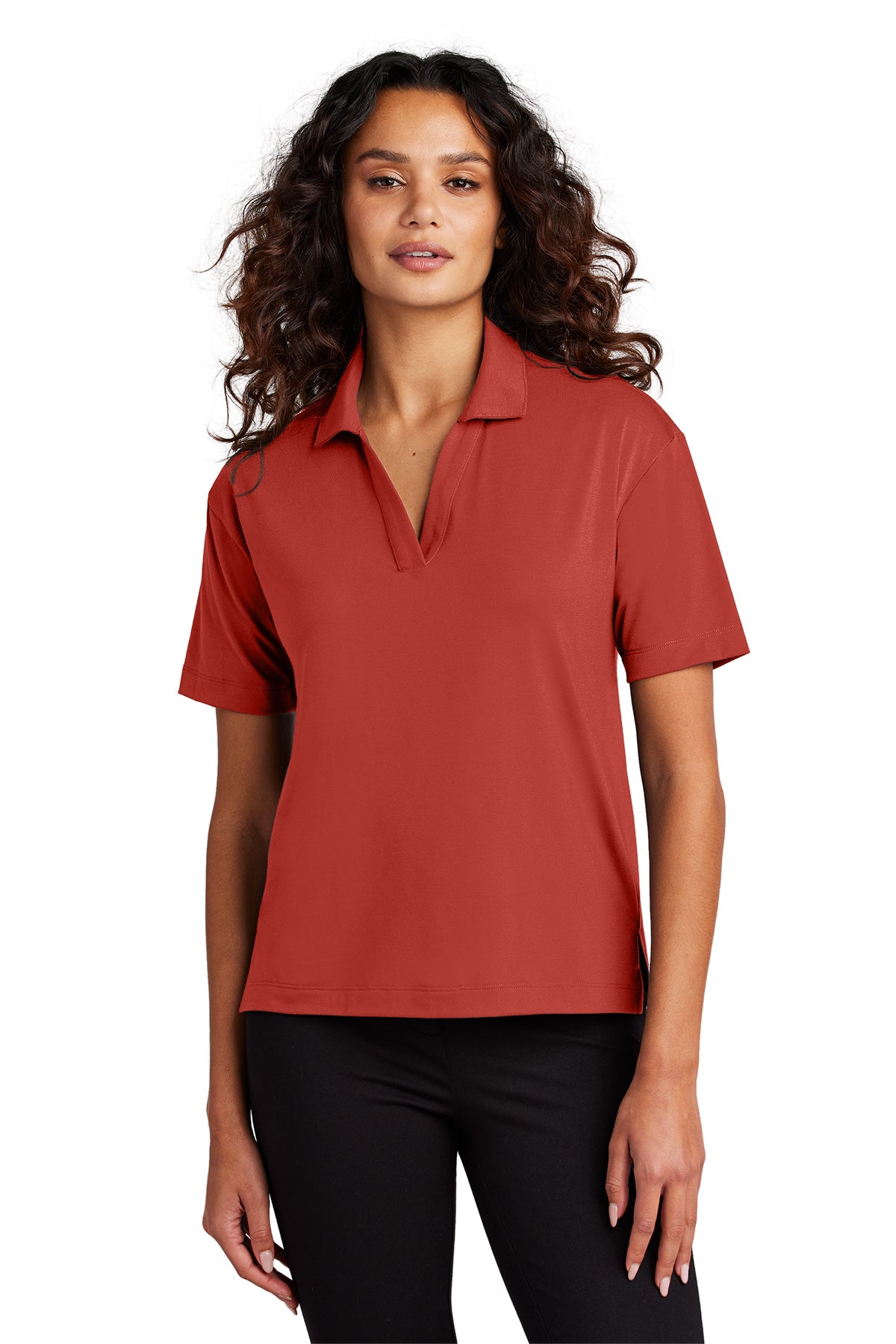 Mercer+Mettle Women’s Stretch Jersey Polo in Terracotta, view
