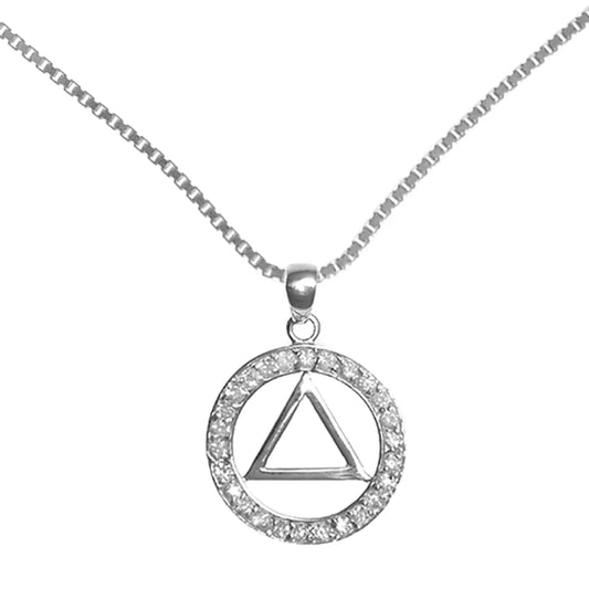 Alcoholics Anonymous CZ Pendant + Medium Box Chain – Multiple Lengths
