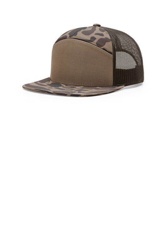 Richardson Printed 7-Panel Trucker - Bark Duck Camo/ Brown - front