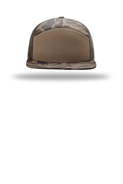 Richardson Printed 7-Panel Trucker - Bark Duck Camo/ Brown - flat front