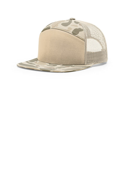 Richardson Printed 7-Panel Trucker - Harvest Duck Camo/ Sandstone - front