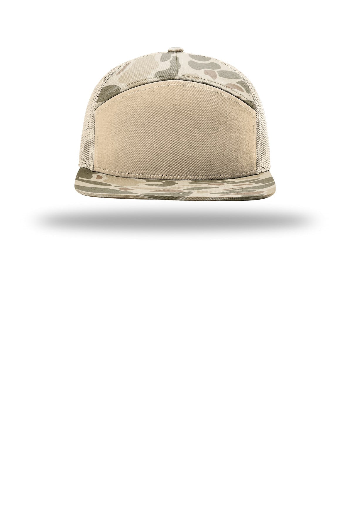 Richardson Printed 7-Panel Trucker - Harvest Duck Camo/ Sandstone - flat front