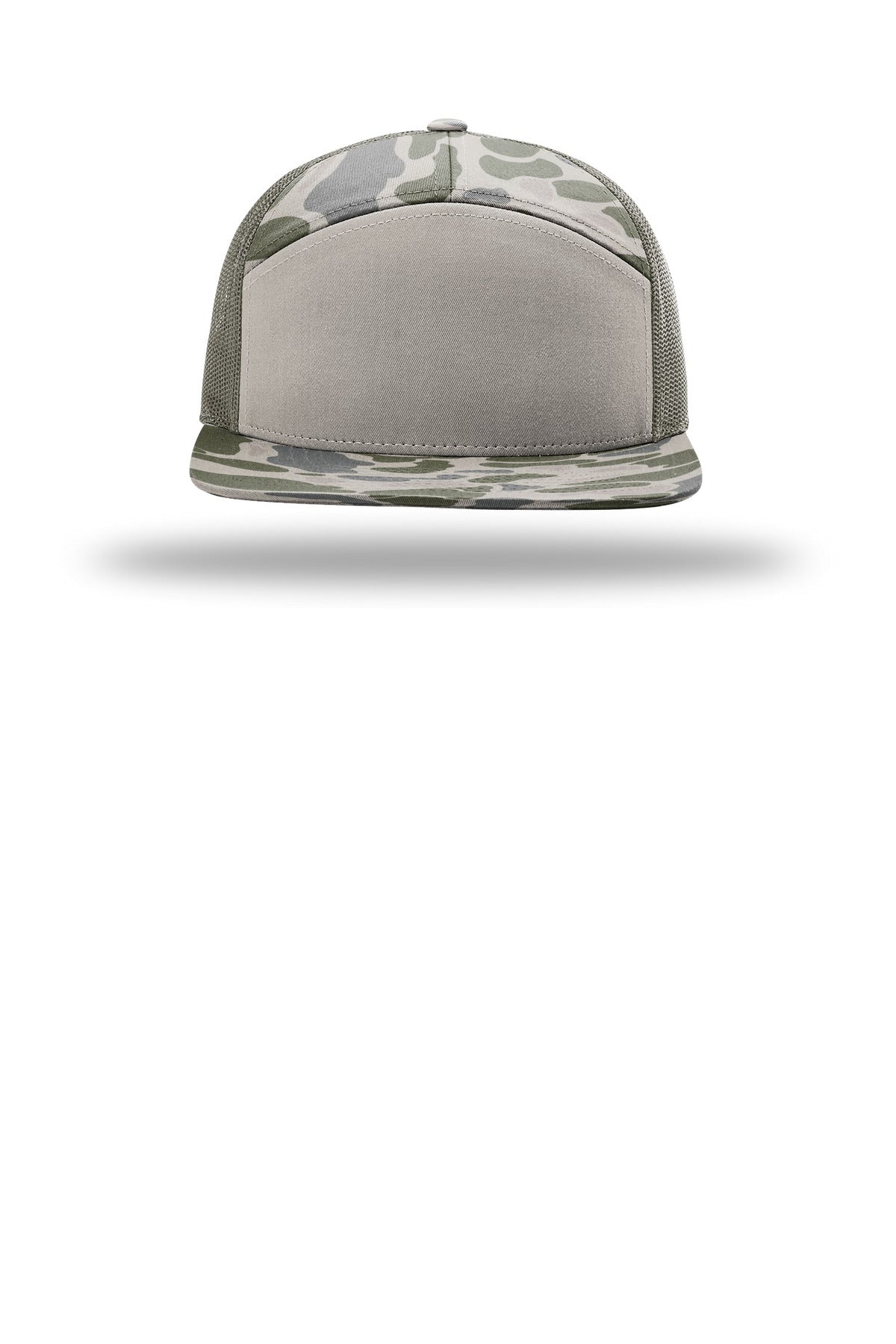 Richardson Printed 7-Panel Trucker - Marsh Duck Camo/ Loden - flat front