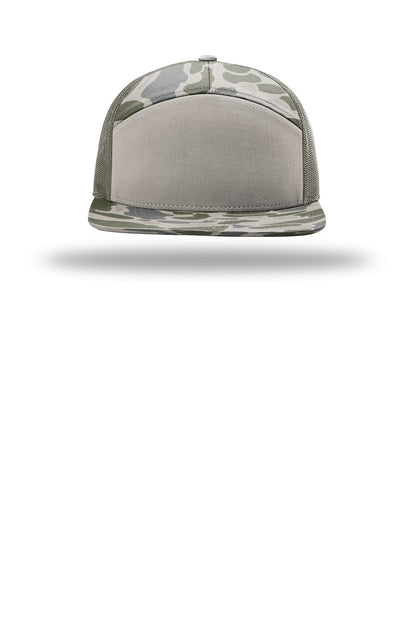 Richardson Printed 7-Panel Trucker - Marsh Duck Camo/ Loden - flat front