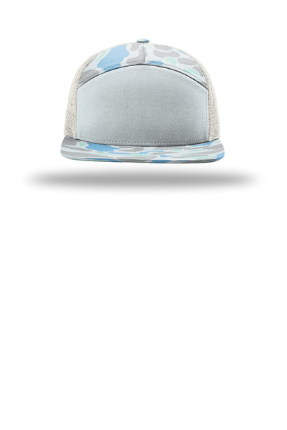 Richardson Printed 7-Panel Trucker - Saltwater Duck Camo/ Ice Grey - flat front