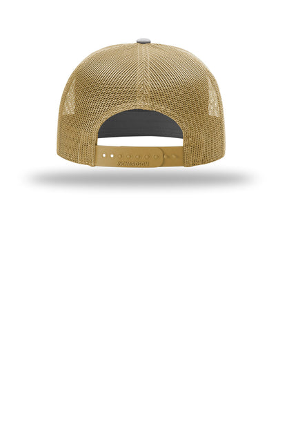 Richardson 7-Panel Trucker - Charcoal/ Old Gold - flat back