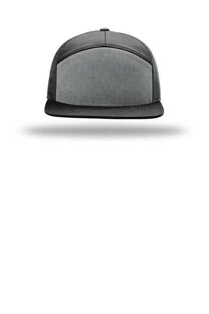 Richardson 7-Panel Trucker - Heather Grey/ Black/ Black - flat front