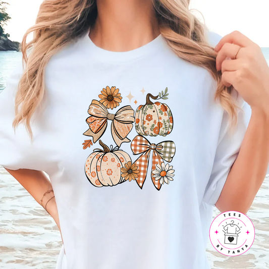 Fall Pumpkin Bow Floral T-Shirt