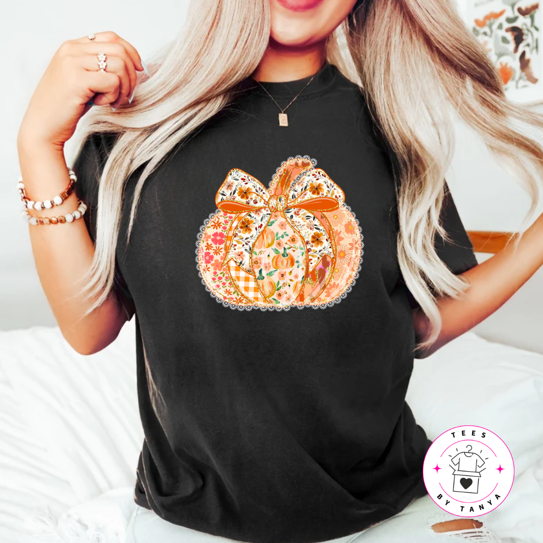 Brushstroke Lace Floral Pumpkin T-Shirt