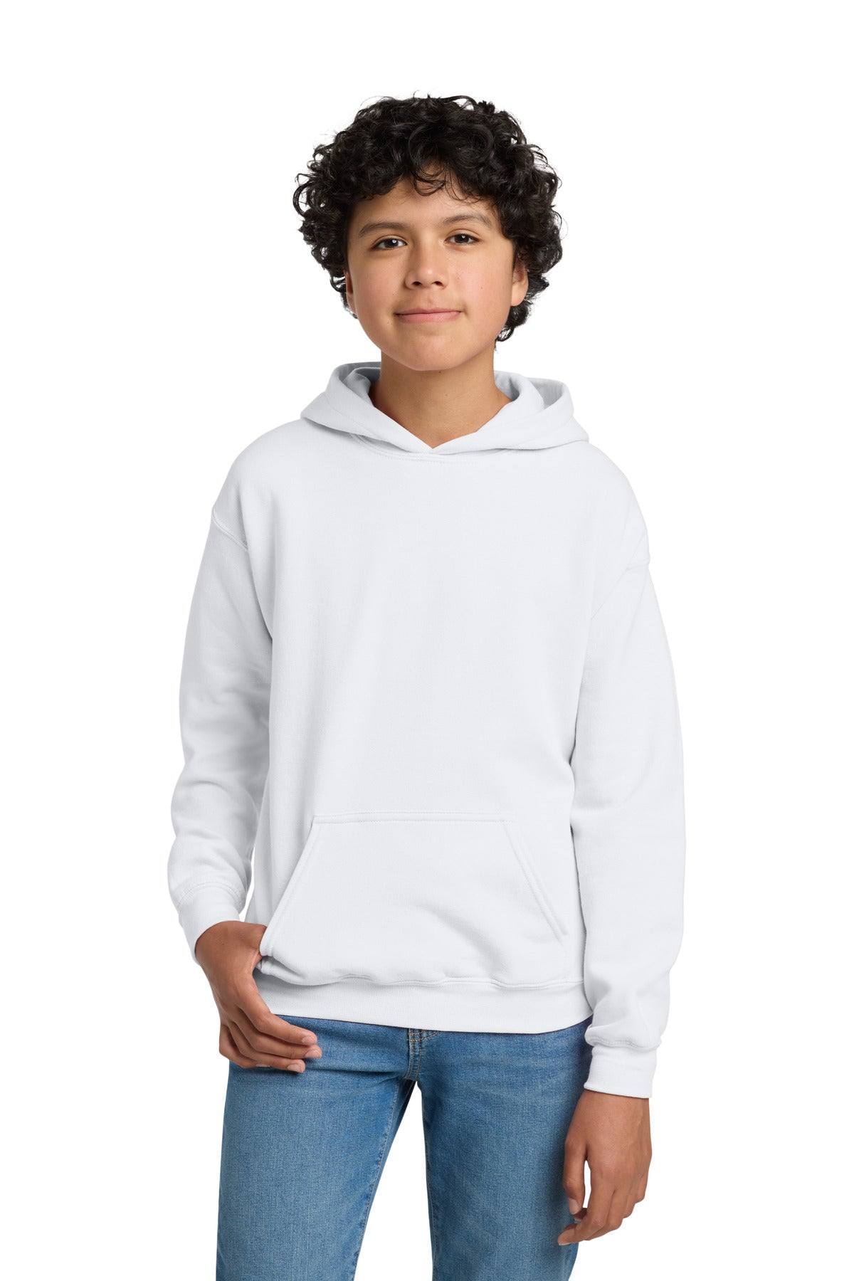 Gildan Youth Heavy Blend Hooded Sweatshirt - White - front