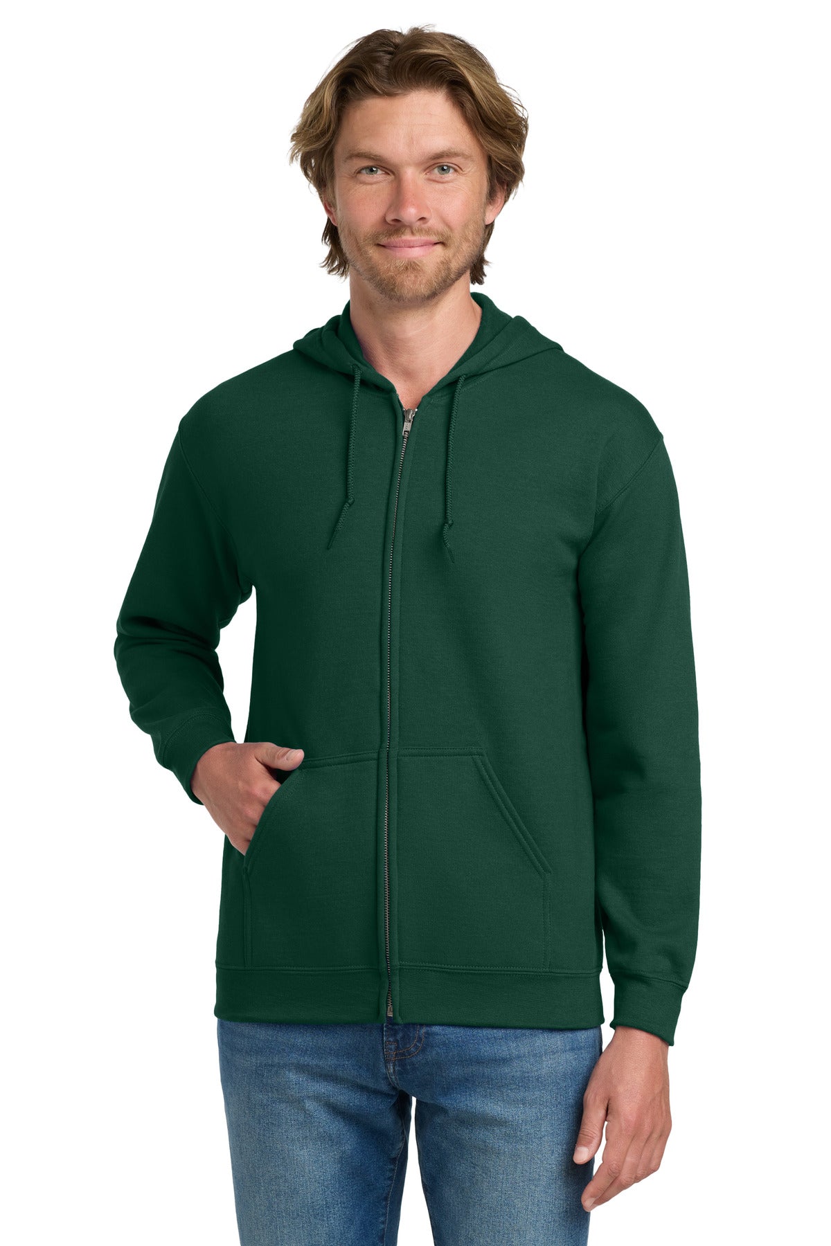 Gildan Heavy Blend Full-Zip Hooded Sweatshirt - Forest Green - front