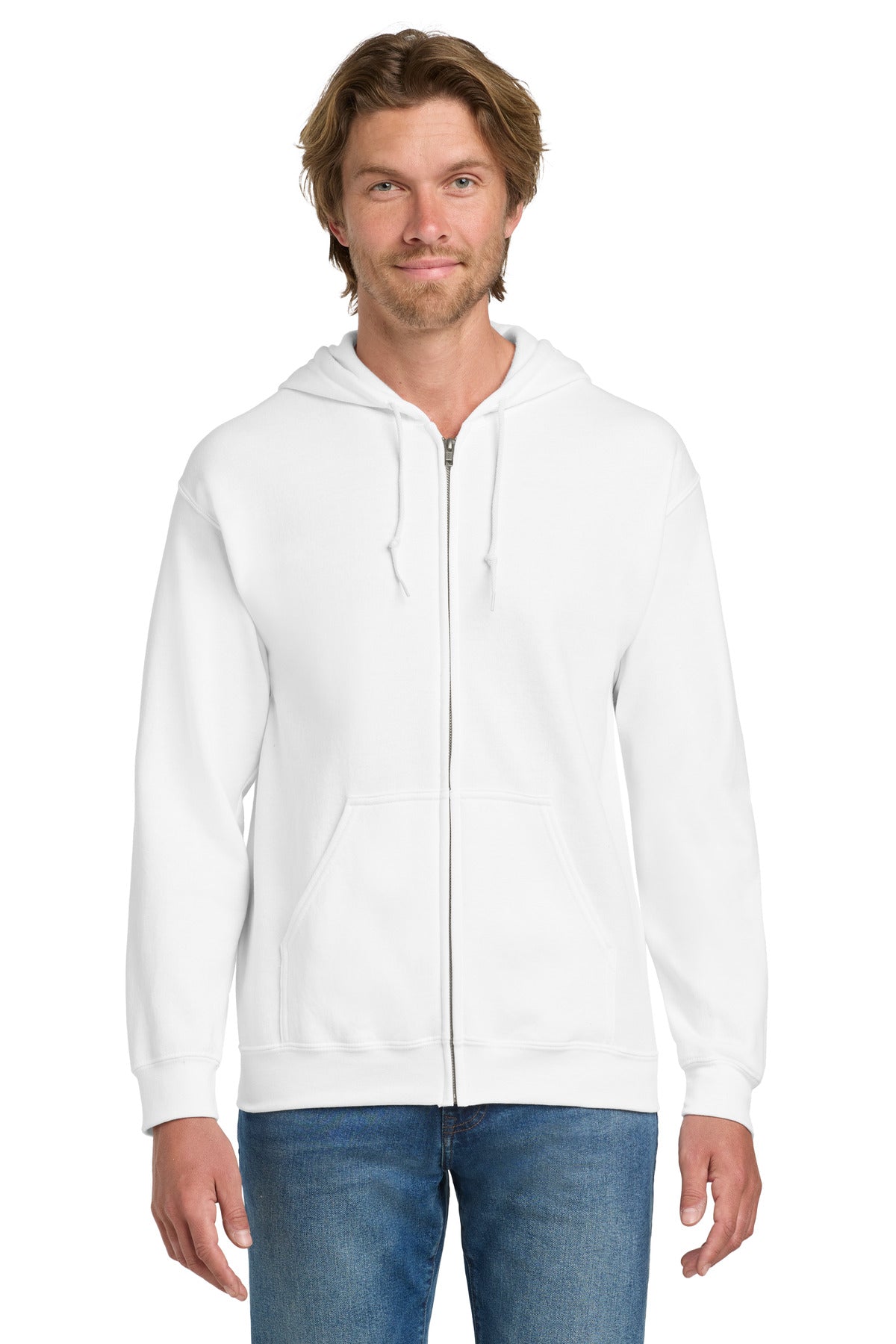 Gildan Heavy Blend Full-Zip Hooded Sweatshirt - White - front