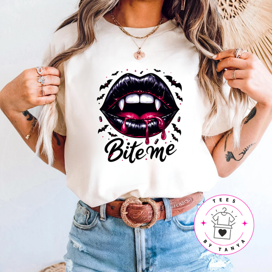 Halloween "Bite Me" Vampire Lips Graphic T-Shirt