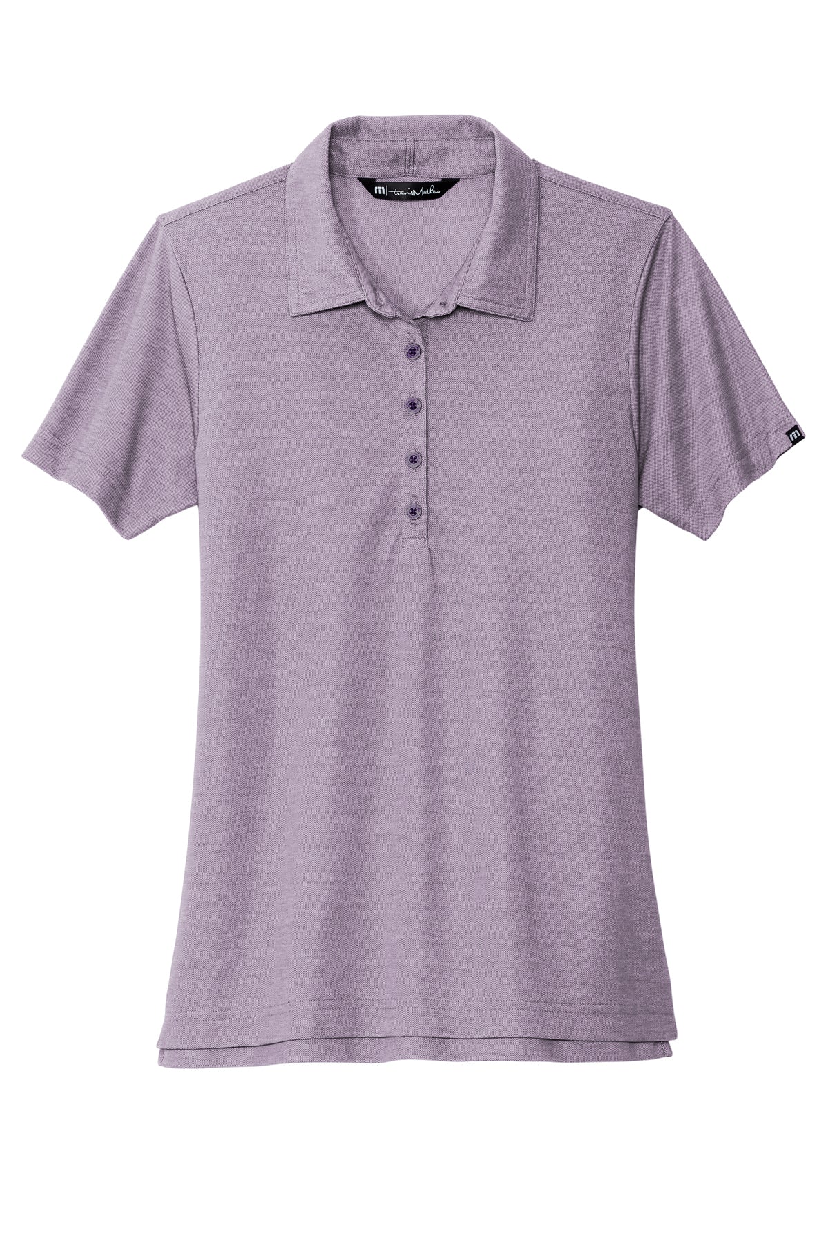 TravisMathew Women's Oceanside Heather Polo in Purple Sage Heather, front flat