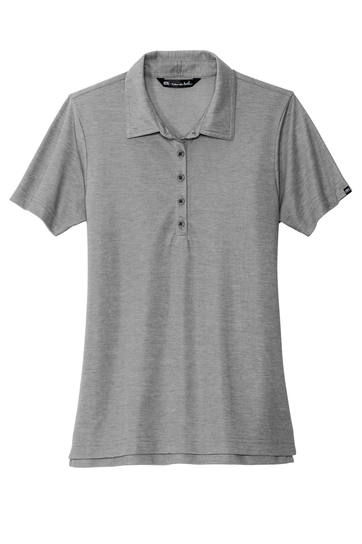TravisMathew Women's Oceanside Heather Polo in Quiet Shade Grey Heather, front flat