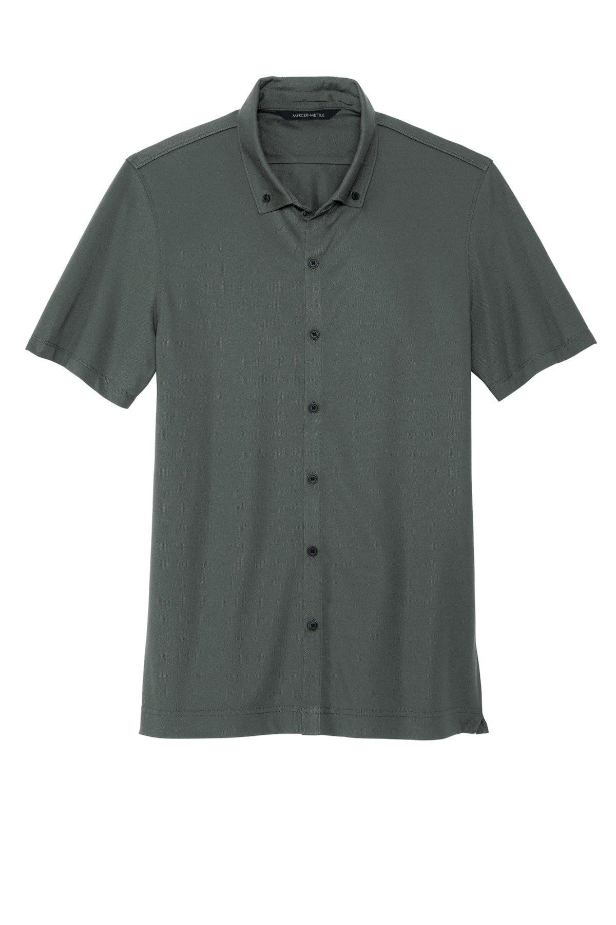 Mercer+Mettle Stretch Pique Full-Button Polo in Anchor Grey, front flat