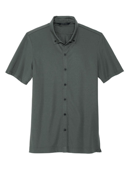 Mercer+Mettle Stretch Pique Full-Button Polo in Anchor Grey, front flat