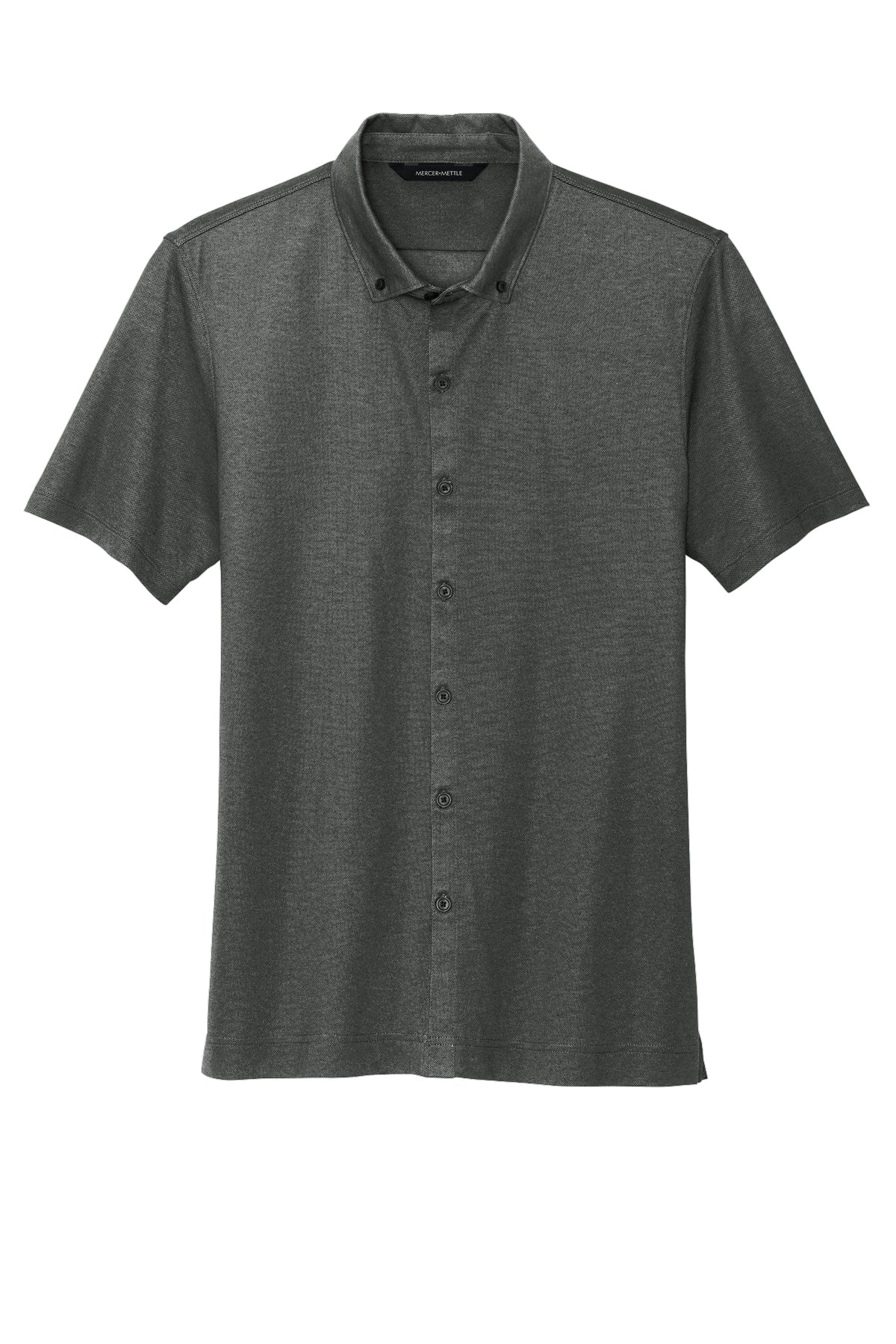 Mercer+Mettle Stretch Pique Full-Button Polo in Anchor Grey Heather, front flat