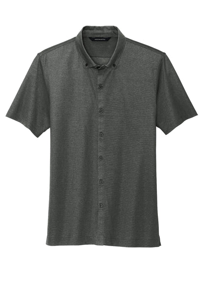 Mercer+Mettle Stretch Pique Full-Button Polo in Anchor Grey Heather, front flat