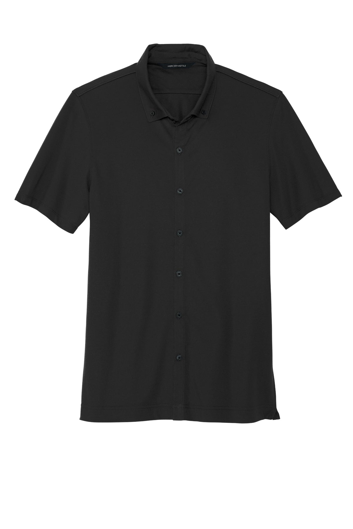 Mercer+Mettle Stretch Pique Full-Button Polo in Deep Black, front flat