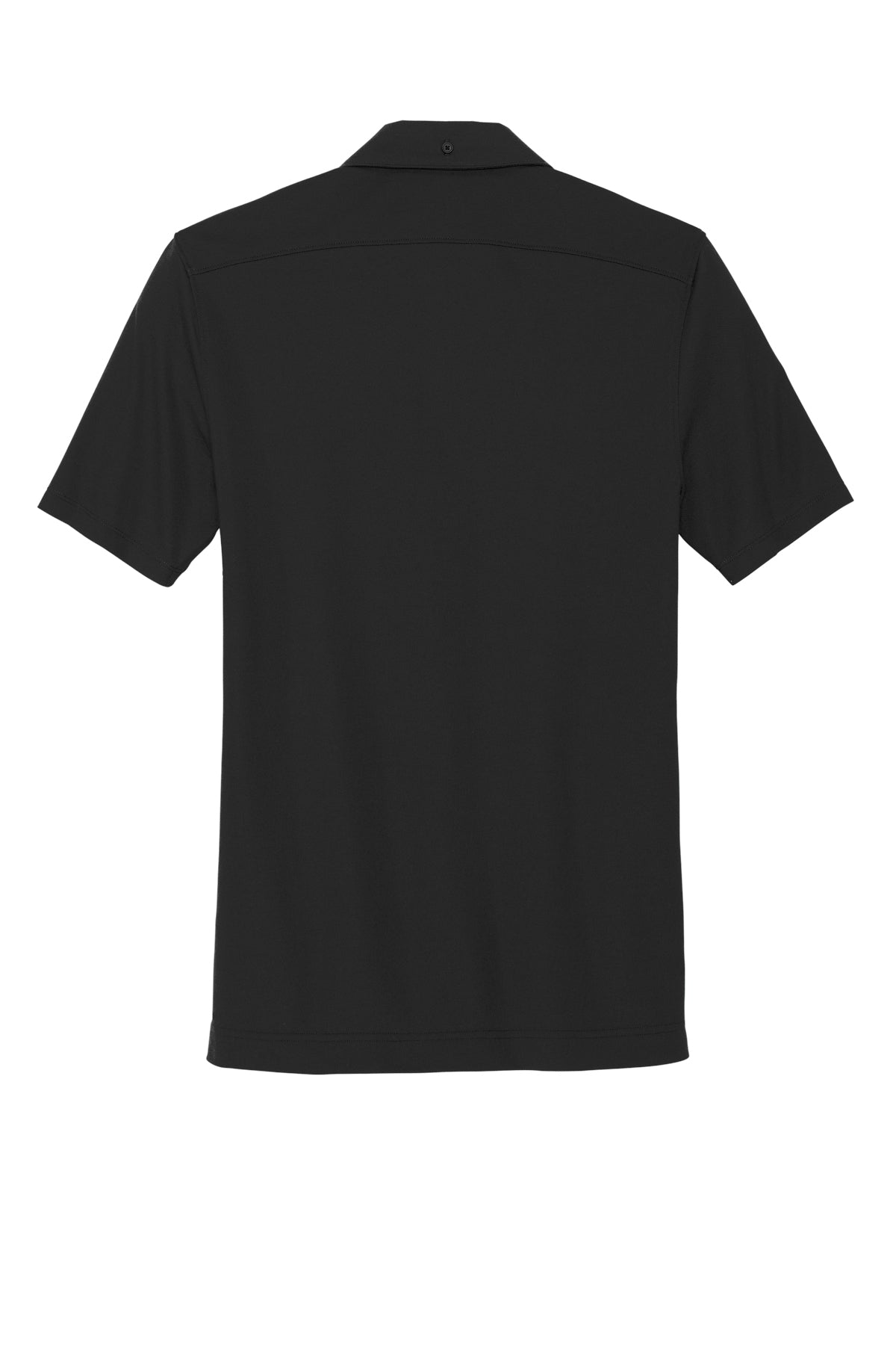 Mercer+Mettle Stretch Pique Full-Button Polo in Deep Black, back flat