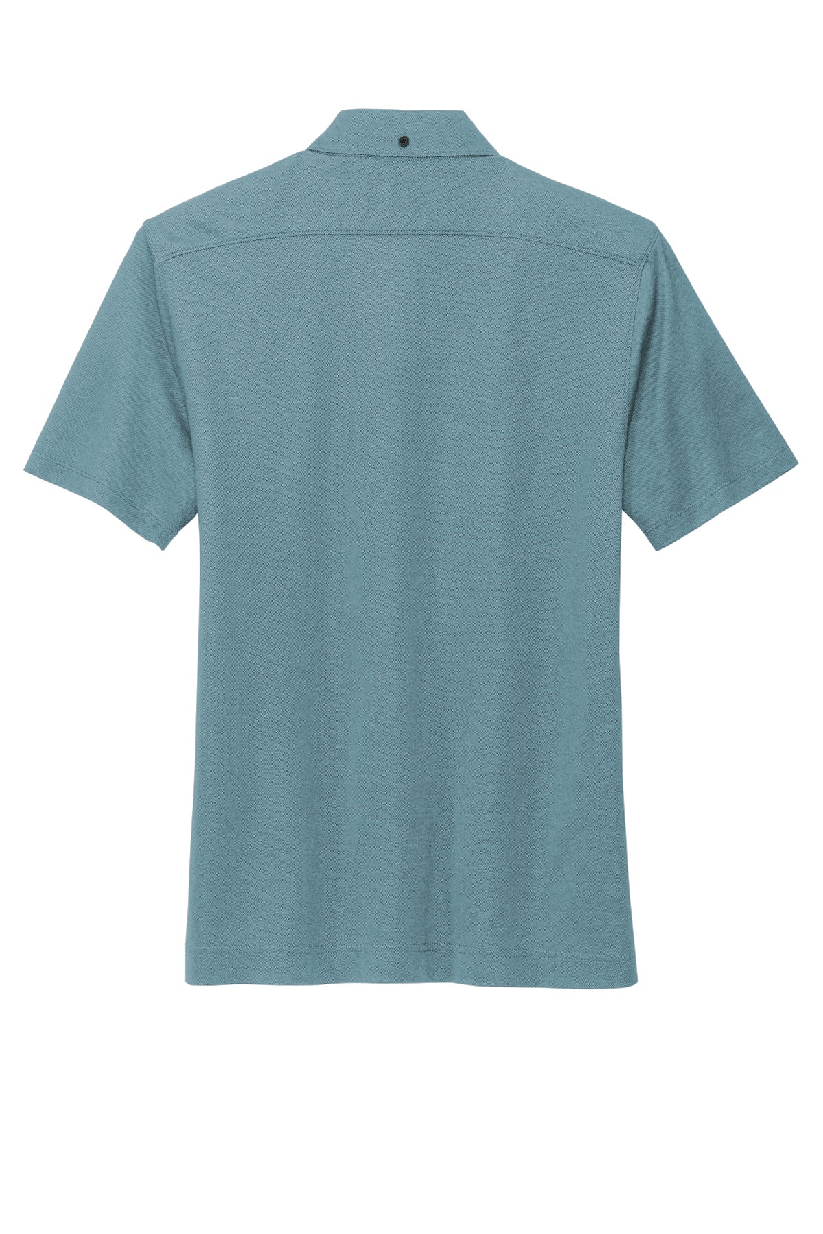 Mercer+Mettle Stretch Pique Full-Button Polo in Parisian Blue Heather, back flat