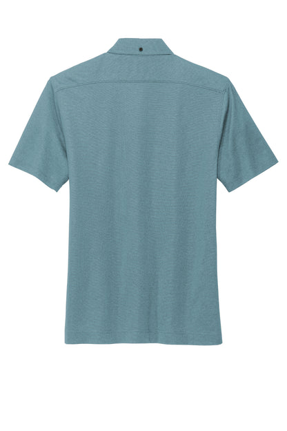Mercer+Mettle Stretch Pique Full-Button Polo in Parisian Blue Heather, back flat