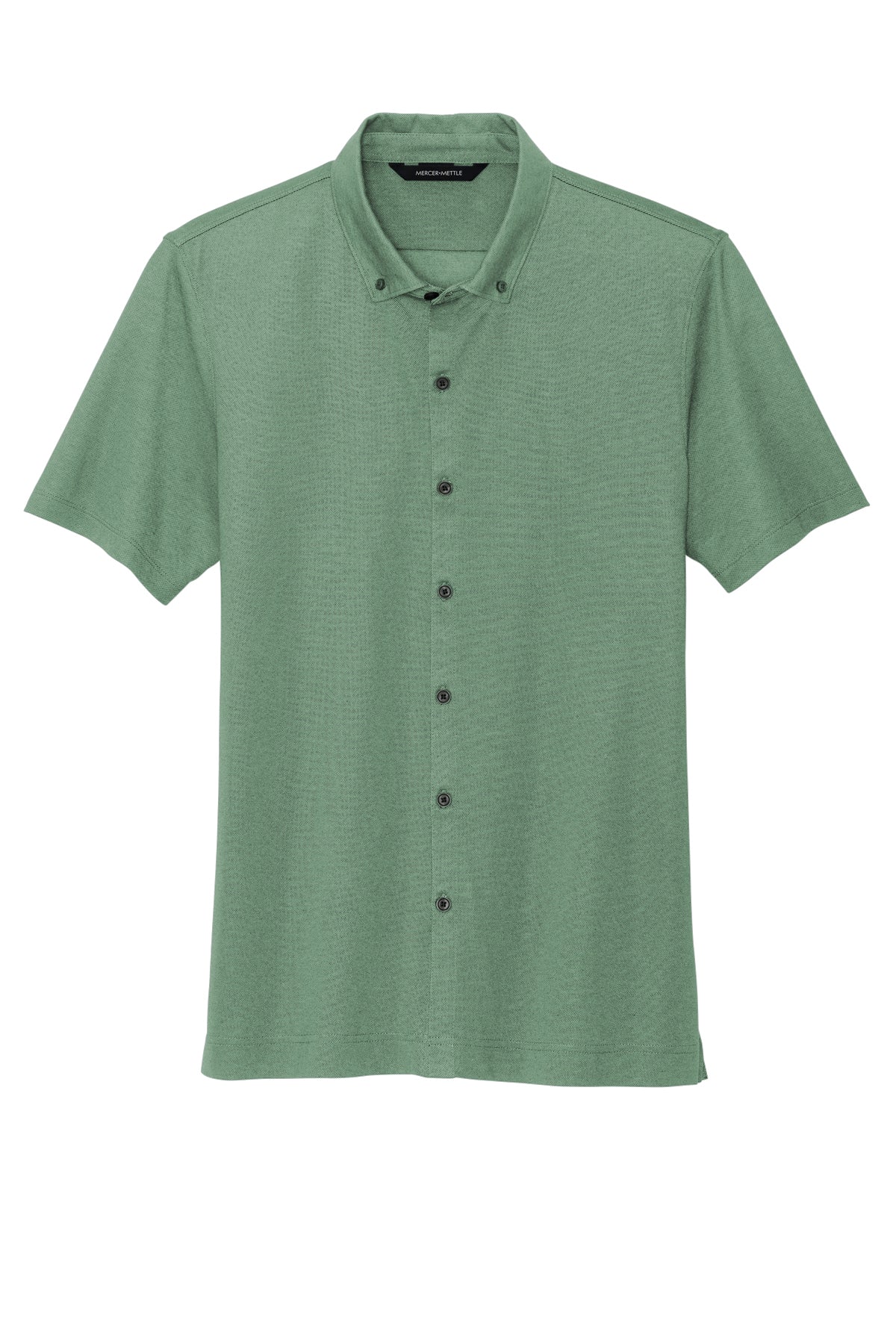 Mercer+Mettle Stretch Pique Full-Button Polo in Sage Heather, front flat