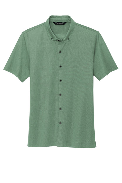 Mercer+Mettle Stretch Pique Full-Button Polo in Sage Heather, front flat