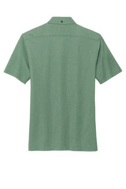 Mercer+Mettle Stretch Pique Full-Button Polo in Sage Heather, back flat