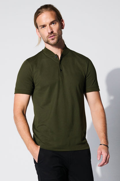 Mercer+Mettle Stretch Pique Henley in Townsend Green, view on model