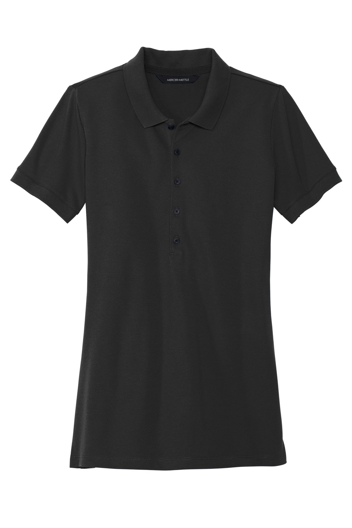 Mercer+Mettle Women’s Stretch Heavyweight Pique Polo in Deep Black, front flat