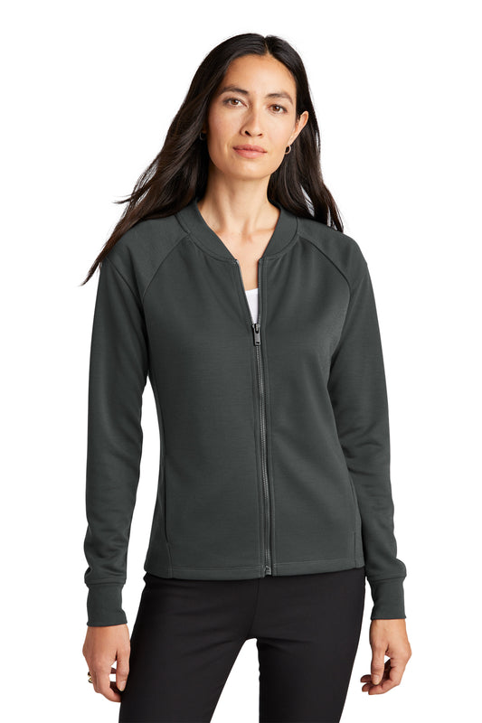 Mercer+Mettle Women's Double-Knit Bomber in Anchor Grey, front on model