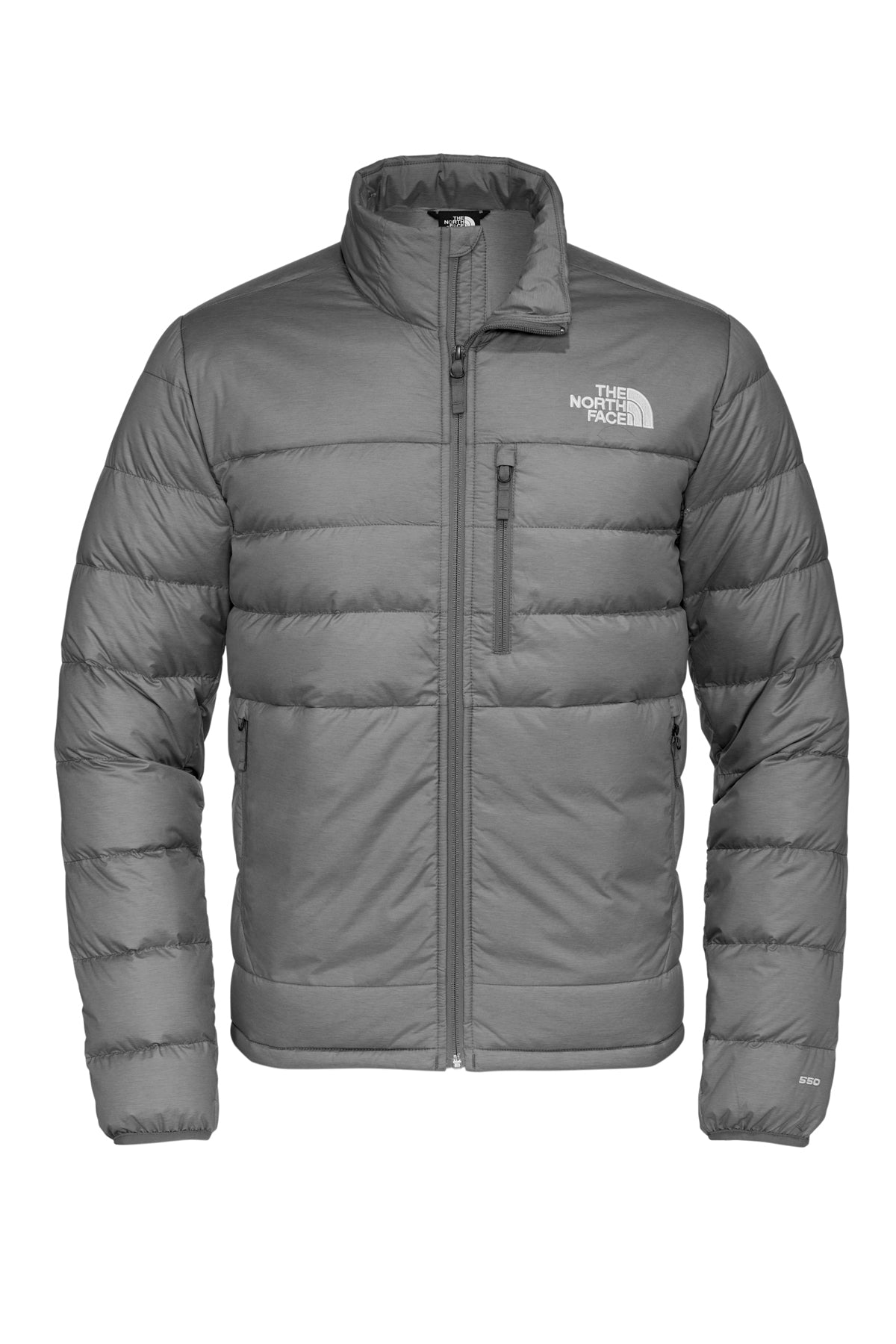 The North Face Down Hybrid Jacket in TNF Medium Grey Heather, front flat