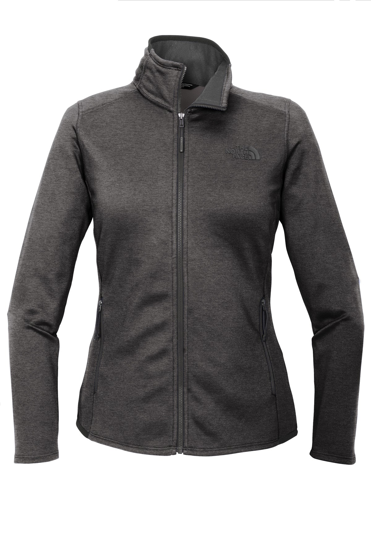 The North Face Women's Skyline Full-Zip Fleece Jacket in TNF Dark Grey Heather, front flat