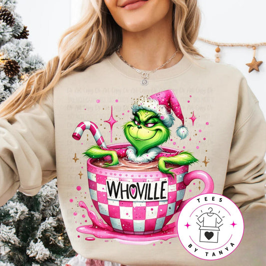 Whoville Pink Grinch Coffee Bath Shirt