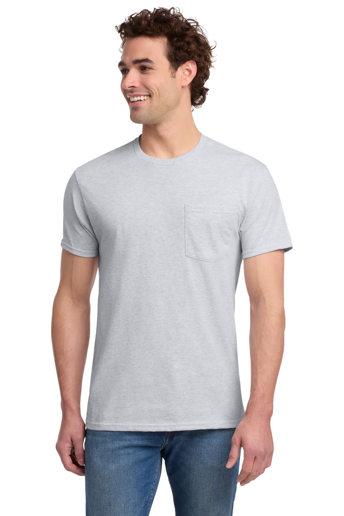 Jerzees Dri-Power 50/50 Cotton/Poly Pocket T-Shirt - Ash - front