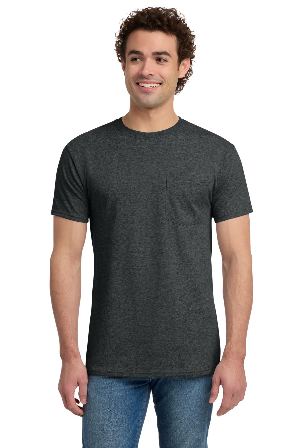 Jerzees Dri-Power 50/50 Cotton/Poly Pocket T-Shirt - Black Heather - front