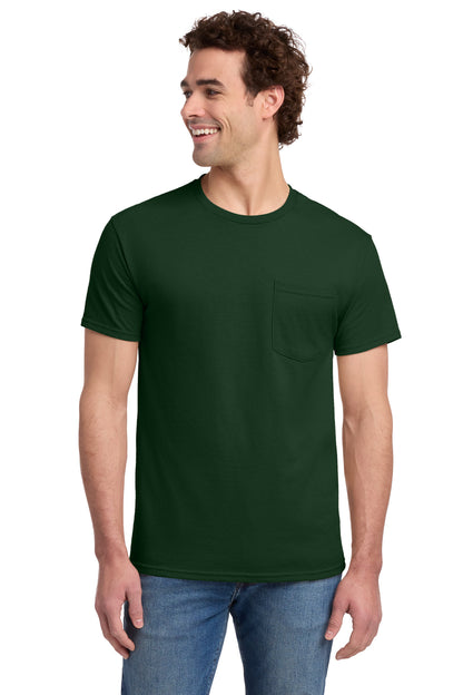 Jerzees Dri-Power 50/50 Cotton/Poly Pocket T-Shirt - Forest Green - front