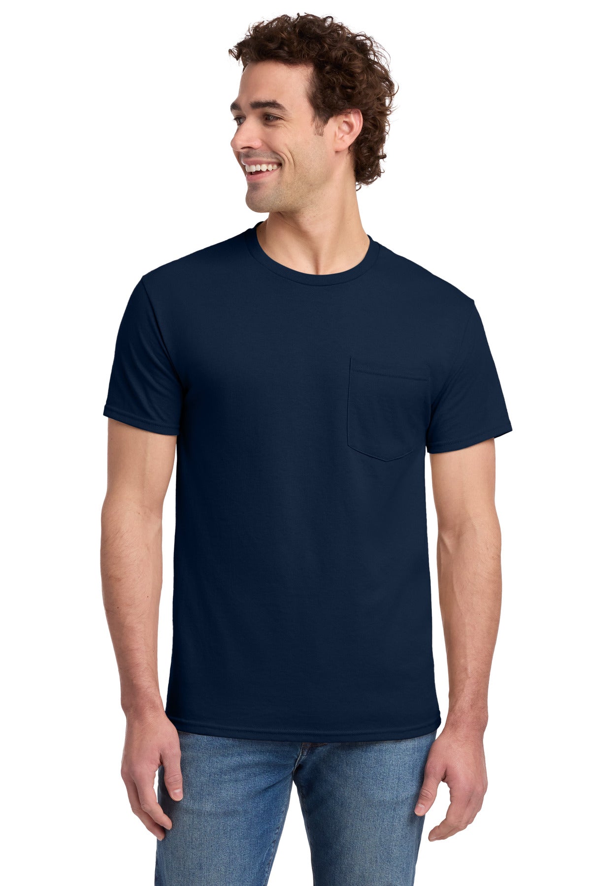 Jerzees Dri-Power 50/50 Cotton/Poly Pocket T-Shirt - J. Navy - front