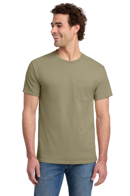 Jerzees Dri-Power 50/50 Cotton/Poly Pocket T-Shirt - Khaki - front