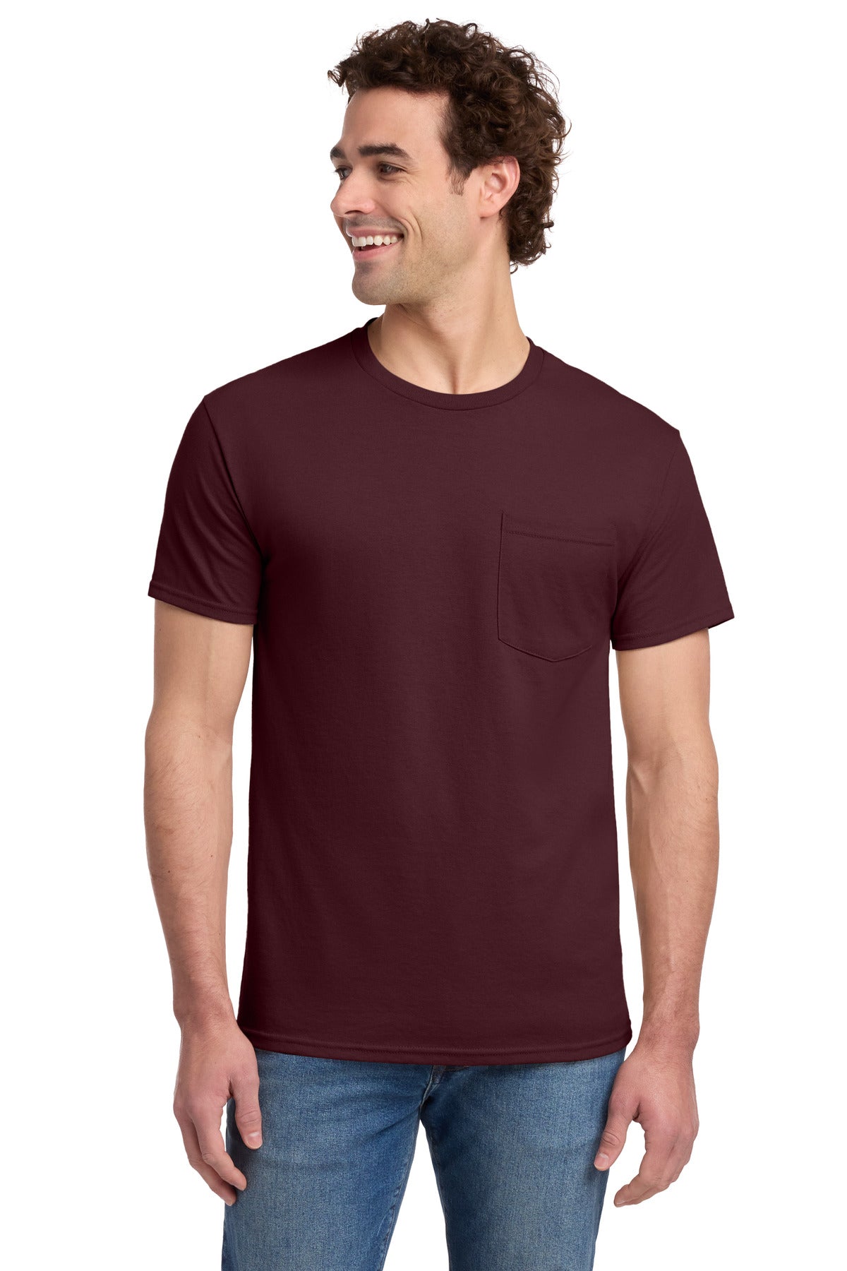 Jerzees Dri-Power 50/50 Cotton/Poly Pocket T-Shirt - Maroon - front