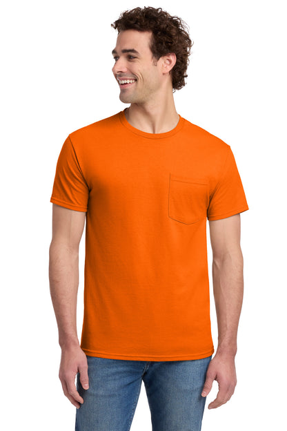 Jerzees Dri-Power 50/50 Cotton/Poly Pocket T-Shirt - Safety Orange - front
