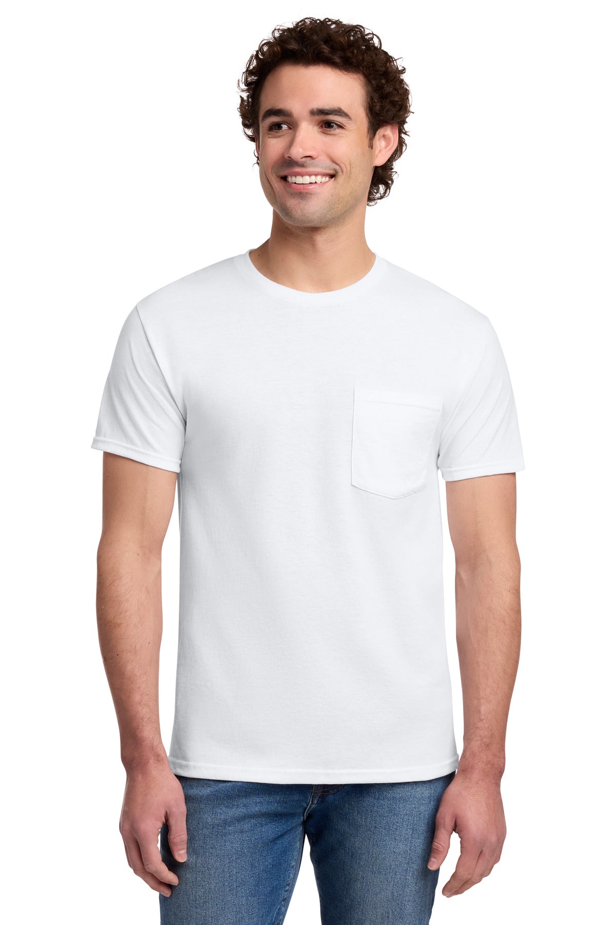 Jerzees Dri-Power 50/50 Cotton/Poly Pocket T-Shirt - White - front