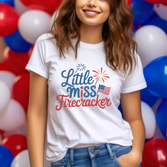 Little Miss Firecracker Shirt | Patriotic 4th of July Graphic Tee